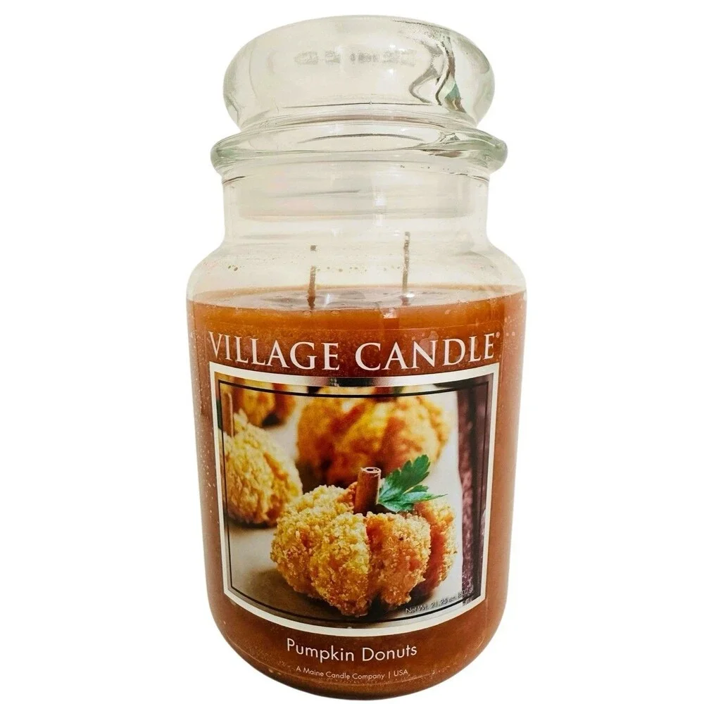 Village Candle Pumpkin Donuts Large Jar Candle Two Wick 21.25 Oz NEW